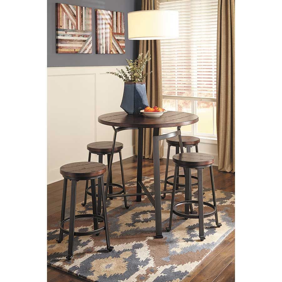 Brown Round Counter Height Table and Counter Stools