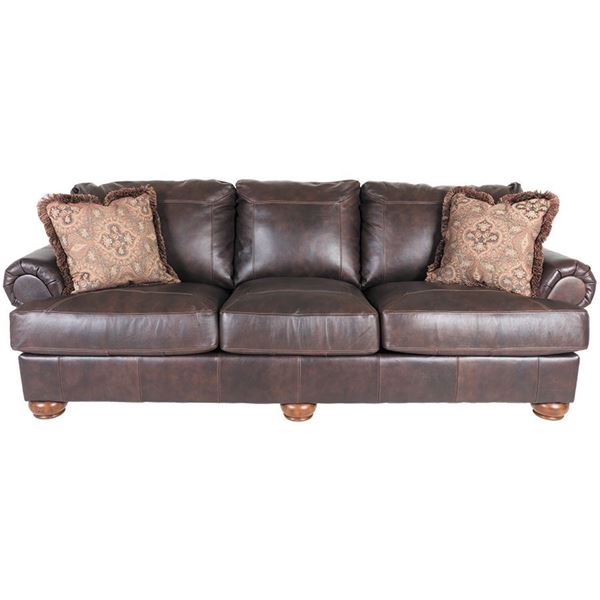 Axiom Walnut All Leather Sofa 0bb 420s Ashley Furniture Afw Com