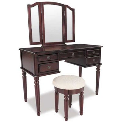 Picture of Cherry 3 Piece Vanity Set with Mirror and Stool