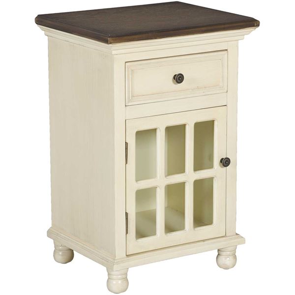 Accent Cabinet 1 Drawer Door V16, White End Table With Glass Door