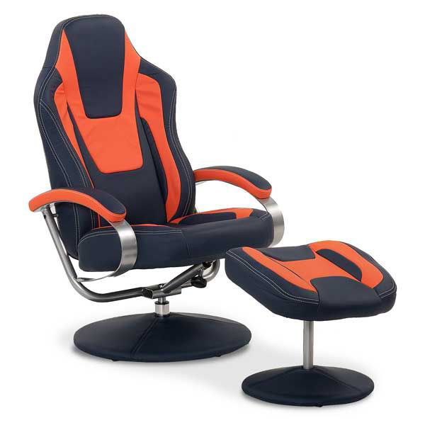 1C1-7001-2PC Blue and Orange Swivel Chair w/ Ottoman | VF7002-01