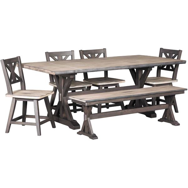 Urban Farmhouse 6 Piece Dining Set, Farmhouse Wooden Table And Chairs