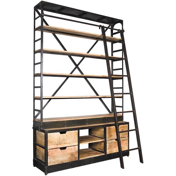Vintage Industrial Ladder Library, Wall Bookcase With Ladder