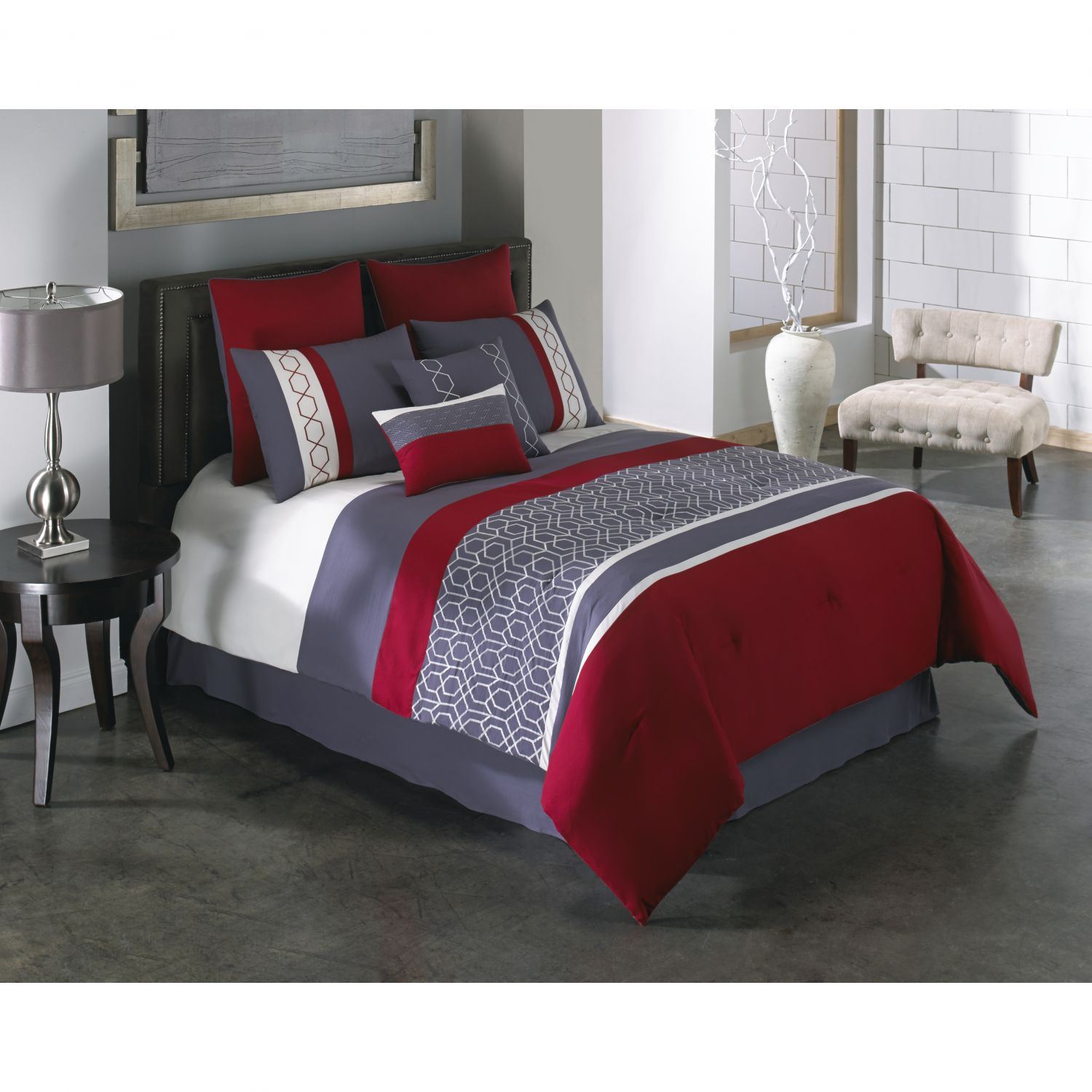 red and grey bedding uk