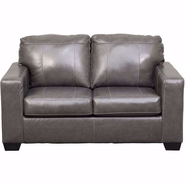 Morelos Gray Italian Leather Loveseat, Ashley Leather Sofas And Loveseats