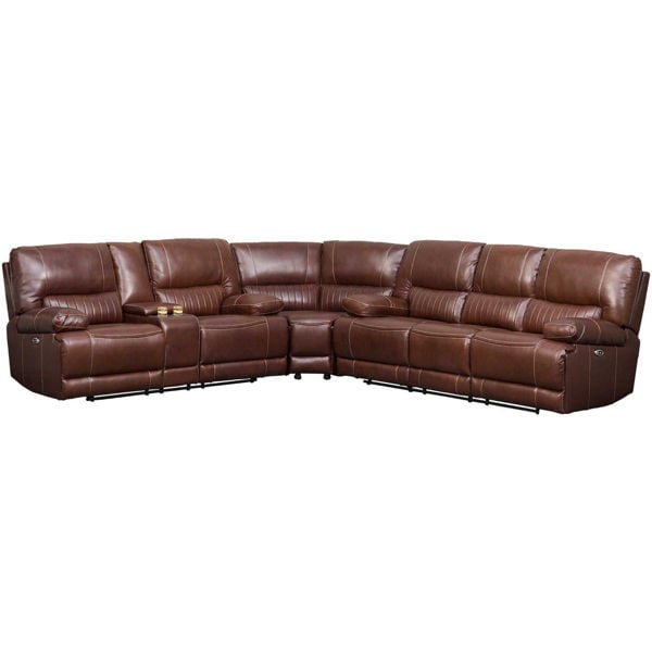 3pc Brown Leather Reclining Sectional, Sectional Sofa Leather Brown