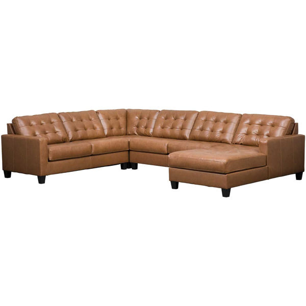 4pc Italian Leather Sectional With Raf, Brown Leather Sectional Sofa