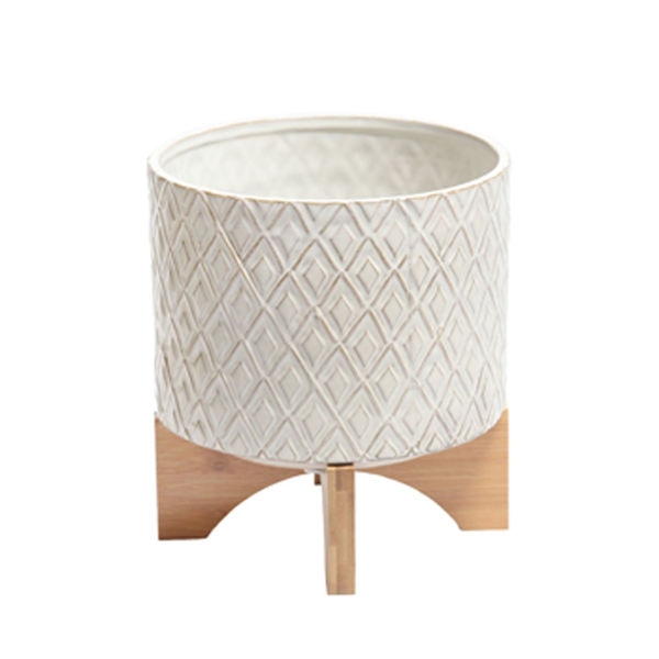 Picture of White Ceramic Pot with Wood