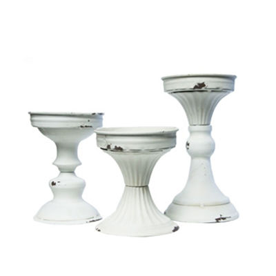 Picture of Set of 3 White Distressed Candle Holders
