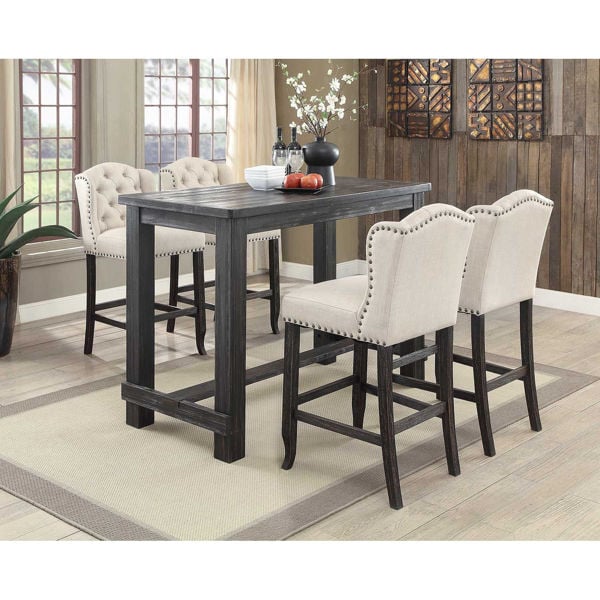 Ivie 5 Piece Bar Height Dining Set, Studded Dining Room Table