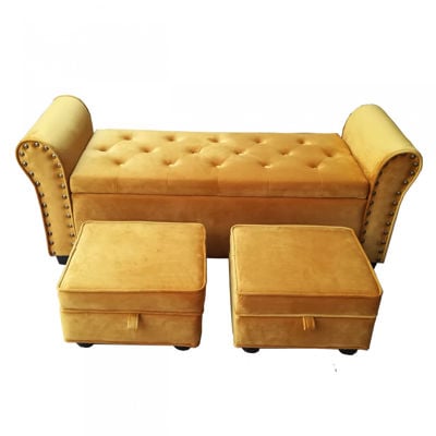 Picture of Set of 3 Mustard Bench with 2 Stools