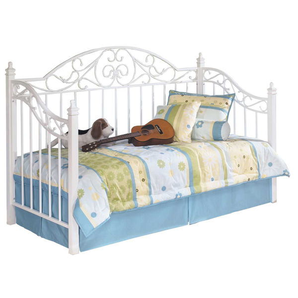 White Metal Daybed With Link Spring, White Wrought Iron Twin Bed Frame