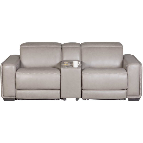 Correze Leather Power Reclining Console, White Leather Reclining Loveseat With Console