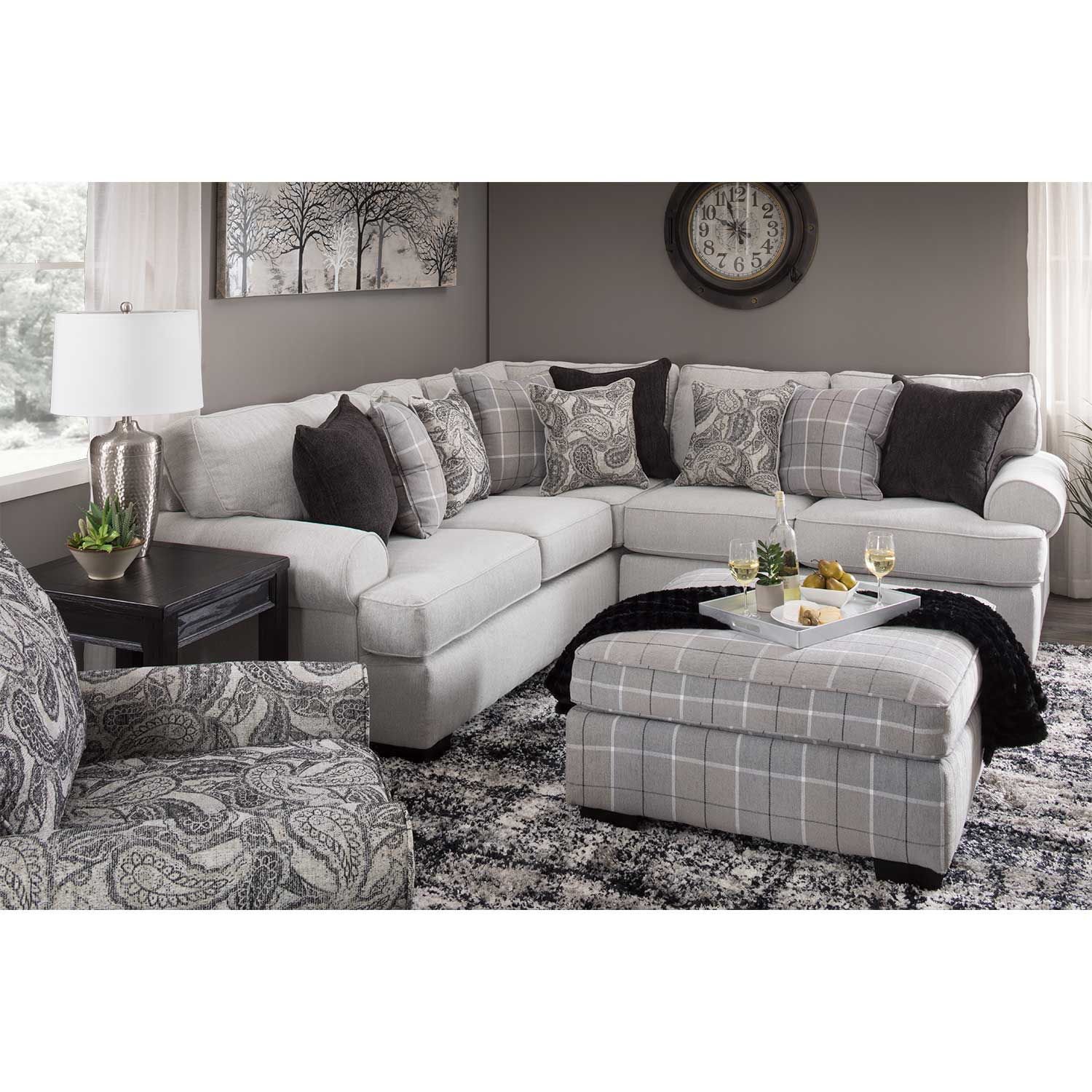 Cooper Dark Gray Linen Sectional Sofa Chaise With 2 Ottomans And
