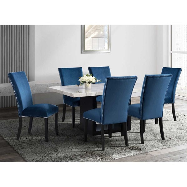 Francesca Blue Velvet Side Chair Afw Com, Blue Velvet Dining Arm Chairs
