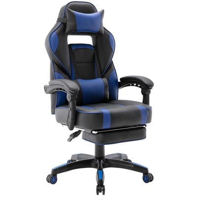 Picture of Black and Blue Ergonomic Gaming Office Chair with Footrest