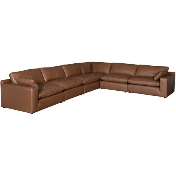 MERAVEL OTONA NO GACHABELT 茶色 Emilia Carmel Leather 6 Piece Sectional | 0D0-309-6PC | AFW.com