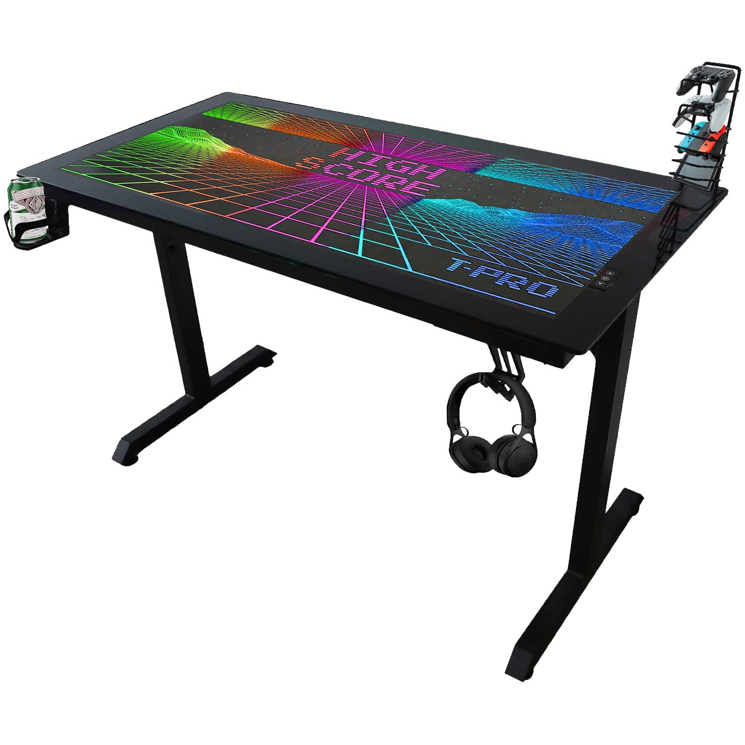 Tempered Glass Gaming Desk w/ Breathing RGB Lights