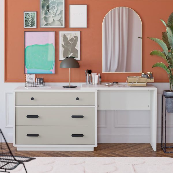 Valencia 3-Drawer Dresser and Desk, Taupe | 7958013COM | | AFW.com