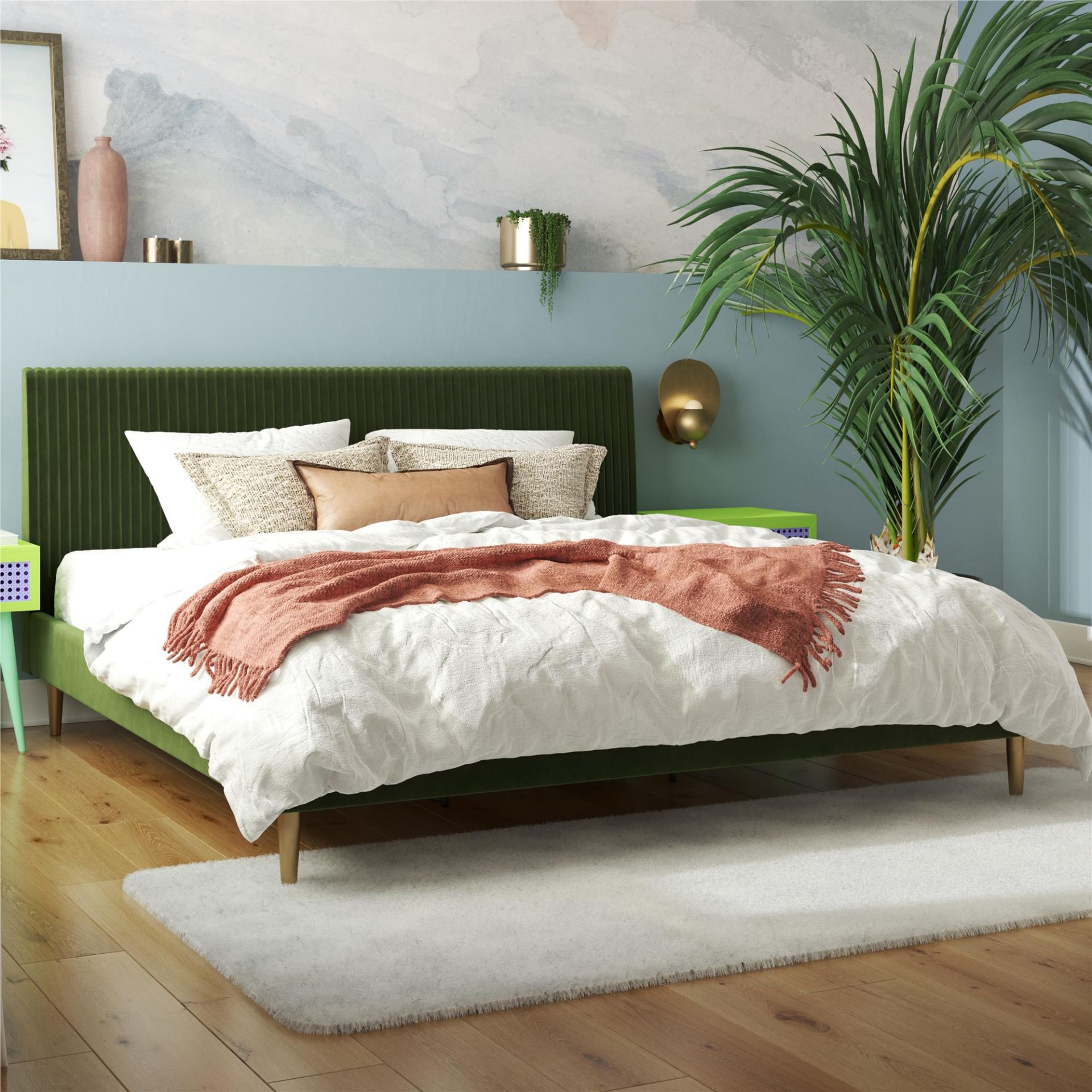 BEDWIN & The ベドウィン MA-1サイズ2オリーブ Daphne King Upholstered Bed, Olive Green | 4768949MK | | AFW.com