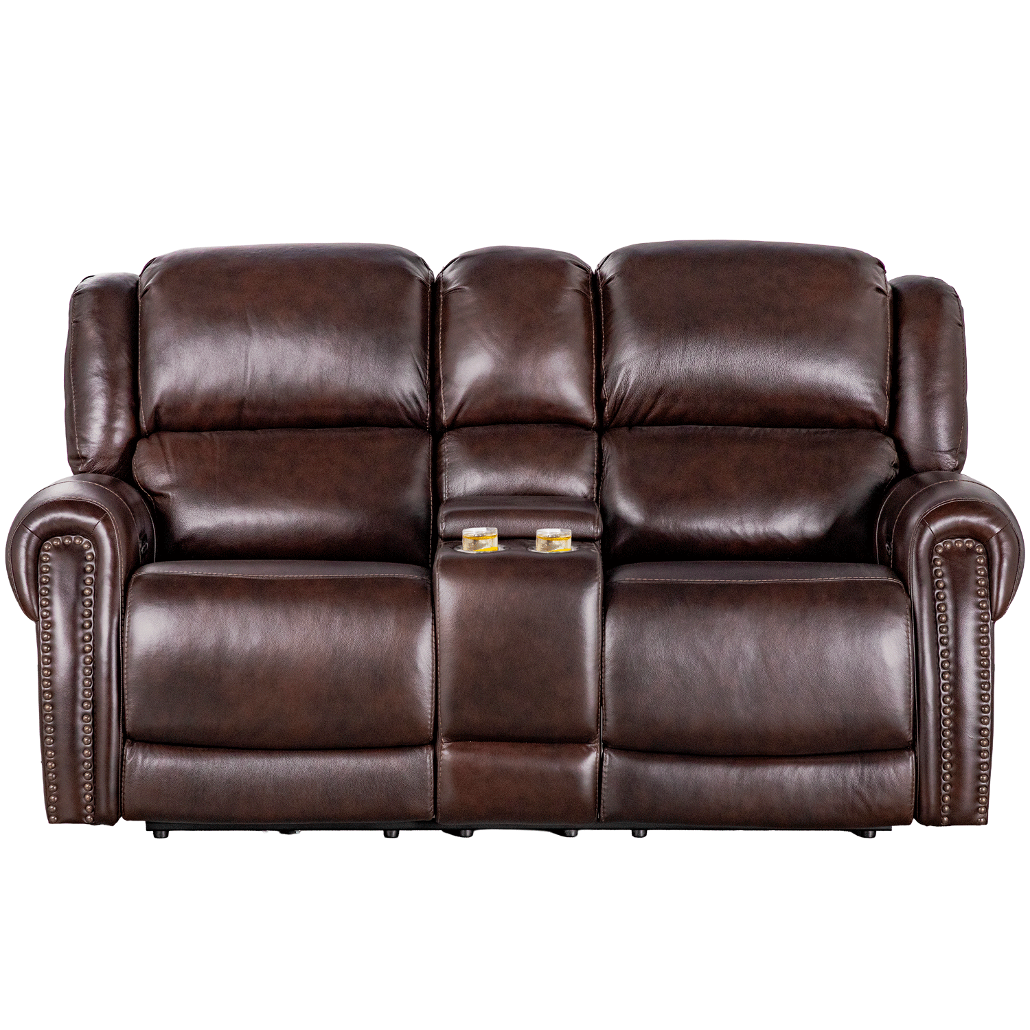Bryant Leather Dual Power Zero Gravity Recline Console Loveseat